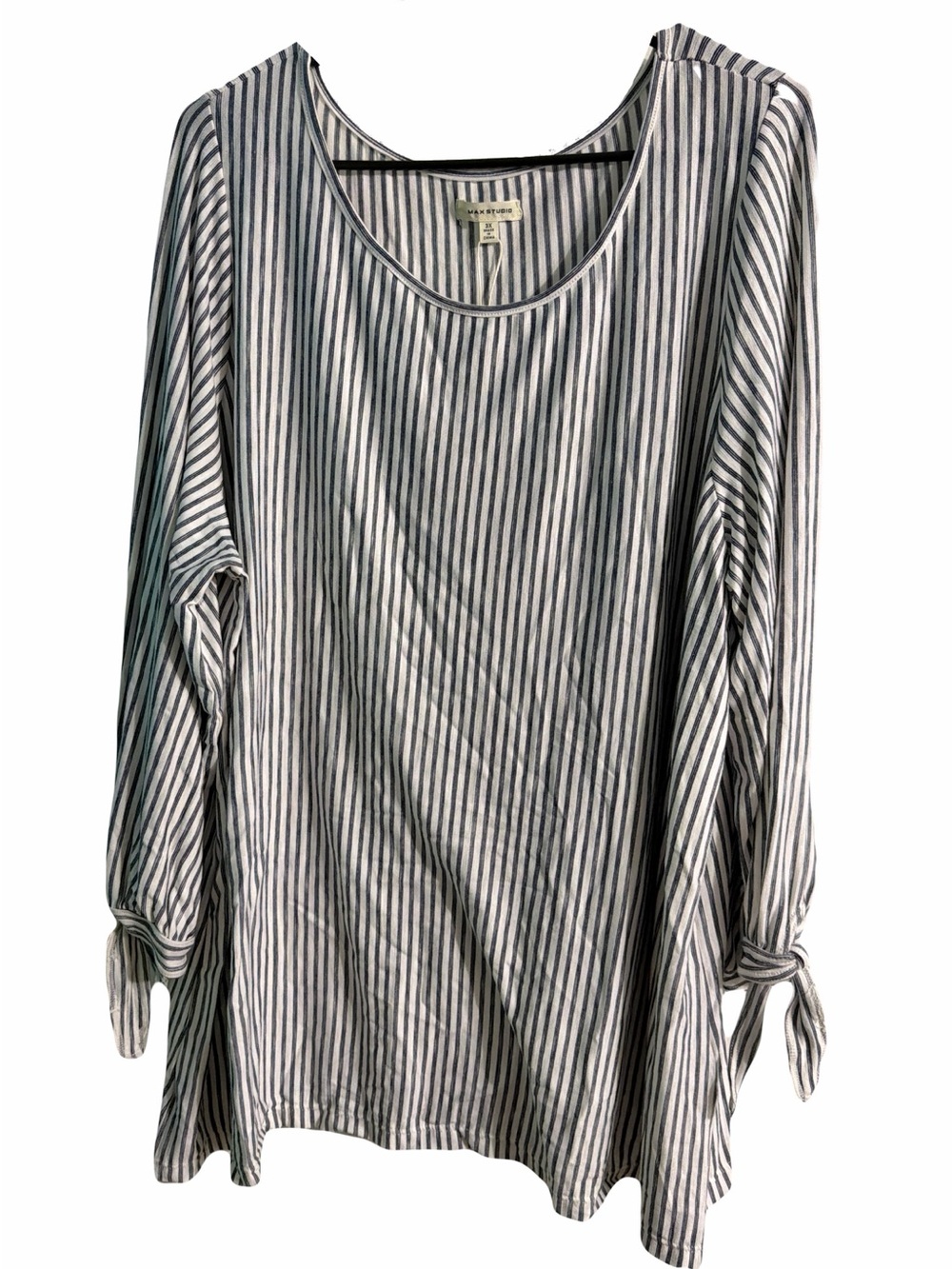 Max Studio Black & White Vertical Stripe Tie-Sleeve Tunic